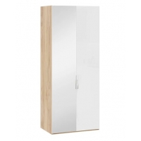 Шкаф для одежды Эмбер с 1 глухой и 1 зеркальной дверями Яблоня Беллуно, Белый глянец